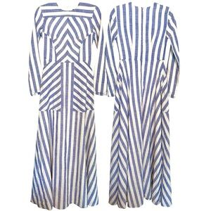 ANNAH HARIRI Linen Long Sleeve Striped Dress